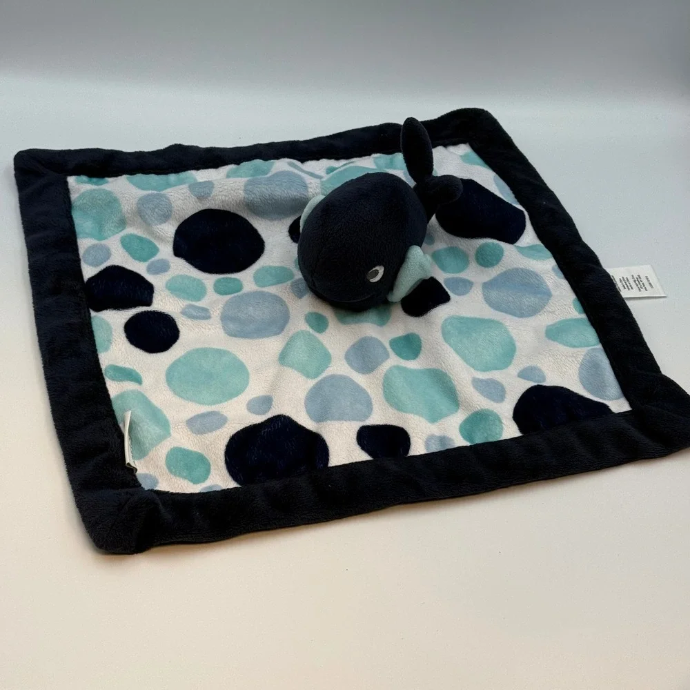 Carters Whale‎ Security Blanket Lovey Navy Blue Teal Bubbles 44613R Plush Toy